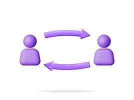 3D User Sync or Switch Symbol Isolated. Render User Exchange, Synchronization or File Transfer. User Profile with Arrows Icon. Employee Replacement or People Swap Position. Vector illustration