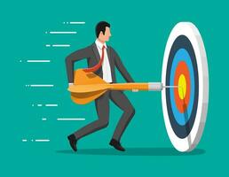 Businessman aim arrow to target. Goal setting. Smart goal. Business target concept. Achievement and success. Vector illustration in flat style