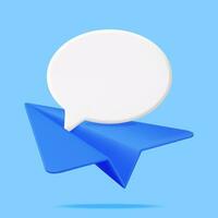 3D Speech Bubble in Paper Plane Isolated. Render Notification Bubble and Airplane. New or Unread Email. Message, Contact, Letter and Document. Social Media and Online Messaging. Vector Illustration