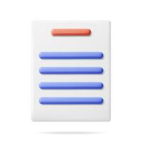 3D White Paper with Text Line Isolated. Render White Sheet with Blue Text. Document Mockup Template Icon. Realistic Vector Illustration