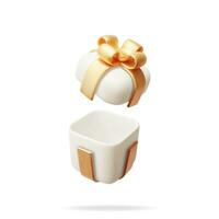 3D Gift Box Isolated on White. Render Colorful Wrapped Box. Christmas. New, Year, Sale, Shopping. Present Box with Bows and Ribbons. Giftbox for Valentine, Birthday and Holiday. Vector Illustration