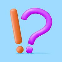 3d Question and Exclamation Marks Isolated. Render Questions Exclamations Symbol. Thin Realistic Icon. Concept of FAQ, Support and Help. Problem, Survey, Information. Vector Illustration