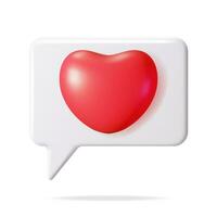 3D Like Icon with Heart Isolated. Social Media Notification Button. Love Like Symbol in White Rounded Square Pin. Rendering Chat Balloon Pin. Social Network Media App. Realistic Vector Illustration