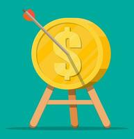Arrow in coin target on tripod. Goal setting. Smart goal. Business target concept. Achievement and success. Vector illustration in flat style