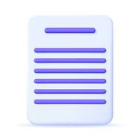 3D White Paper with Text Line Isolated. Render White Sheet with Purple Text. Document Mockup Template Icon. Realistic Vector Illustration