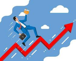 Businessman on chart ladder is fast running with waving necktie and briefcase. Goal setting. Smart goal. Business target concept. Achievement and success. Vector illustration in flat style