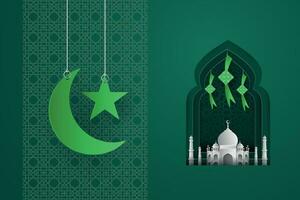 vector illustration of Islam with a white paper mosque on a green background