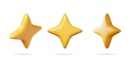 3D Glossy Yellow Star in Different Angles Isolated. Reviews Round Star Realistic Render Collection. Testimonial Rating, Feedback, Survey, Quality and Review. Achievements or Goal. Vector Illustration