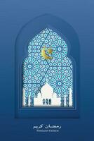 Islamic vector illustration with white paper mosque on blue background