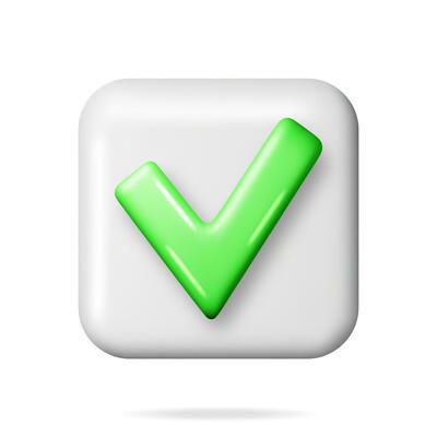 3D Right Button in Square Shape. Green Yes or Correct Sign Render. Green Checkmark Tick Represents Confirmation. Right Choice Concept. Agreement, Approval or Trust Symbol. Vector Illustration