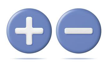 3d Plus and Minus Icon Isolated. Element For Apps and Web. Negative and Positive Symbol. Plus and Minus Buttons for UI. Calculation Pictogram Render. Vector Illustration