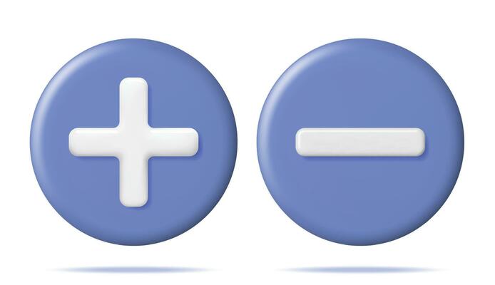 3d Plus and Minus Icon Isolated. Element For Apps and Web. Negative and Positive Symbol. Plus and Minus Buttons for UI. Calculation Pictogram Render. Vector Illustration