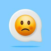 3D Yellow Sad Emoticon in Speech Bubble Isolated. Render Sad Emoji. Slightly Unhappy Face. Communication, Web, Social Network Media, App Button. Realistic Vector Illustration