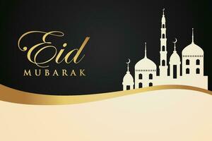 eid mubarak greeting card with mosque silhouette vector illustration