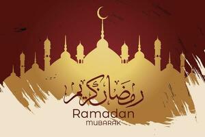 Ramadan eid al-fitr mubarak greeting card with lanterns and arabic call vector