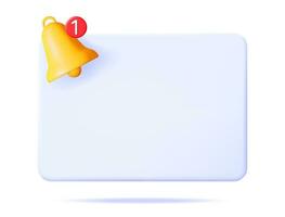 3D Notification Popup with Bell Icon. Golden Render Ringing Bell. Gold School Bell and Chat Cloud Mockup. Alert and Alarm Symbol. Social Media Network Notification Reminder. Vector Illustration