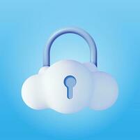 3d White Cloud with Locked Padlock. Render Cloud with Pad Lock Icon. Concept of Cloud Data Protection, Security and Confidentiality. Safety, Encryption and Privacy. Vector Illustration