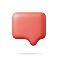 3D Red Blank Speech Bubble Isolated on White. Render Chat Balloon Pin. Notification Shape Mockup. Communication, Web, Social Network Media, App Button. Realistic Vector Illustration