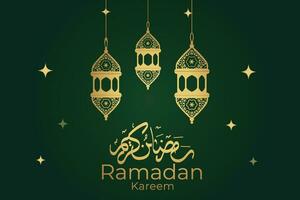 Ramadán kareem saludo tarjeta con oro linternas vector