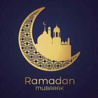 Ramadan eid al-fitr mubarak greeting card with lanterns and arabic call vector