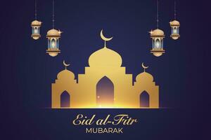 Ramadan eid mubarak greeting card with mosque silhouette free vector illustration