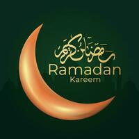 Ramadán kareem saludo tarjeta con creciente y caligrafía Ramadán kareem vector