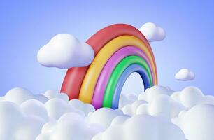 3d dibujos animados arco iris con nubes antecedentes. hacer mínimo arco iris en nube Arte elemento. el plastico niños juguete. realista niños decoración. vector ilustración.