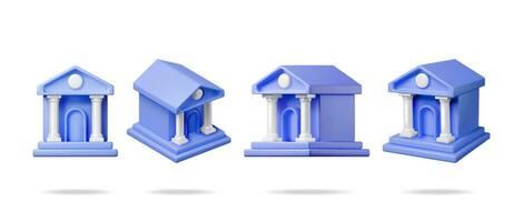 3D Bank Building Set Isolated. Render Collection of Financial House Icon. Ancient Construction with Columns. Money Deposit and Withdrawal, Financial Transactions Service Banking. Vector Illustration