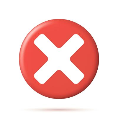 3D Wrong Button in Circle Shape. Red No or Incorrect Sign Render. Red Checkmark Tick Represents Rejection. Wrong Choice Concept. Cancel, Error, Stop, Disapprove or Negative Symbol. Vector Illustration