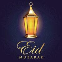 eid mubarak greeting card with lantern on dark background vector