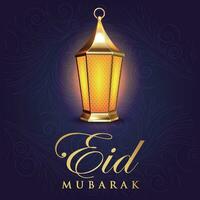 eid mubarak greeting card with lantern on dark background vector