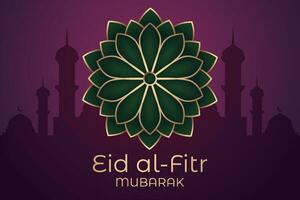 Ramadán eid Mubarak saludo tarjeta con mezquita silueta gratis vector ilustración