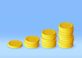 3D Stack of Gold Coins Icon Isolated. Pile of American Dollar Coin Render. Empty Golden Money Sign. Growth, Income, Savings, Investment. Symbol of Wealth. Business Success. Vector Illustration