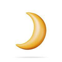 3D Crescent Moon Icon Isolated on White. Render Yellow Shiny Half Moon Symbol. Night or Evening Sign. Muslim Holidays. Cartoon Vector Illustration