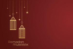 Ramadan eid mubarak greeting card with mosque silhouette free vector illustration