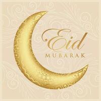 eid Mubarak saludo tarjeta con oro creciente y remolinos vector