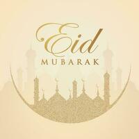 eid mubarak greeting card with mosque silhouette vector