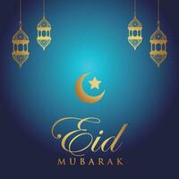 eid mubarak greeting card with gold and black background vector