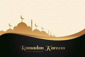 Ramadan eid al-fitr mubarak greeting card with lanterns and arabic call vector