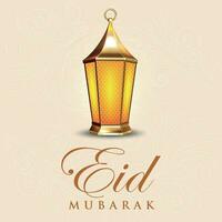 eid mubarak greeting card with lantern vector