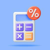 3D Modern Calculator with Percentage Sign. Mathematics Icon. Addition, Subtraction, Multiplication and Division Buttons. Arithmetic Operations. Financial Math Device Calculate. Vector Illustration