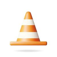 3D Traffic Cone Icon Isolated on White. Render Traffic Safety Rubber Road Cone. Striped Warning Road Object. Warning, Danger and Forbidden Symbol. Under Construction. Realistic Vector Illustration