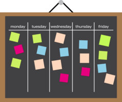 Scrum task board full of tasks on sticky note cards png