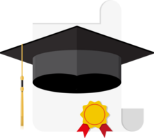 Paper diploma with stamp and graduation cap png