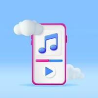 3d música nube Nota en móvil teléfono. hacer teléfono inteligente transmisión música plataforma icono. moderno música Servicio símbolo. Nota realista diseño. musical nota, sonido, canción o ruido signo. vector ilustración