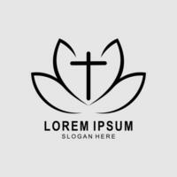 Lotus with cross logo design template vector