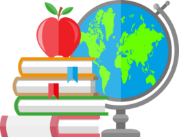 globe, pomme, pile de livres png