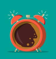 Cup of coffee inside of alarm clock. Breakfast and morning. Vector illustration in flat style