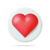 3D Like Icon with Heart Isolated. Social Media Notification Button. Love Like Symbol in White Rounded Pin. Rendering Chat Balloon Pin. Social Network Media App. Realistic Vector Illustration