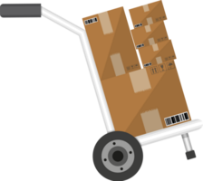Metallic hand truck with boxes png